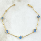 Pulso Aro Seguido Flor 3.1gr / 16cm-18cm / 1.5mm Graduable Borde Texturizado Circones Azules Oro Amarillo 18K