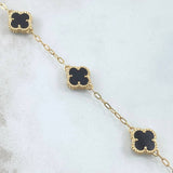 Pulso Aro Seguido Trebol VCyA 6.5gr / 17cm-19cm / 1.2mm Graduable Onix Negro Punteado Oro Amarillo Nac.Esp. 18K