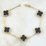 Pulso Aro Seguido Trebol VCyA 7.95gr / 18cm / 1.5mm Onix Negro Punteado Oro Amarillo Nac.Esp. 18K