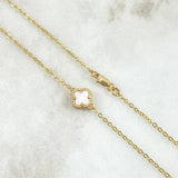 Cadena Aro Seguido Trebol VCyA 6.3gr / 45cm / 1.5mm Nacar Blanco Punteado Oro Amarillo Nac.Esp. 18K