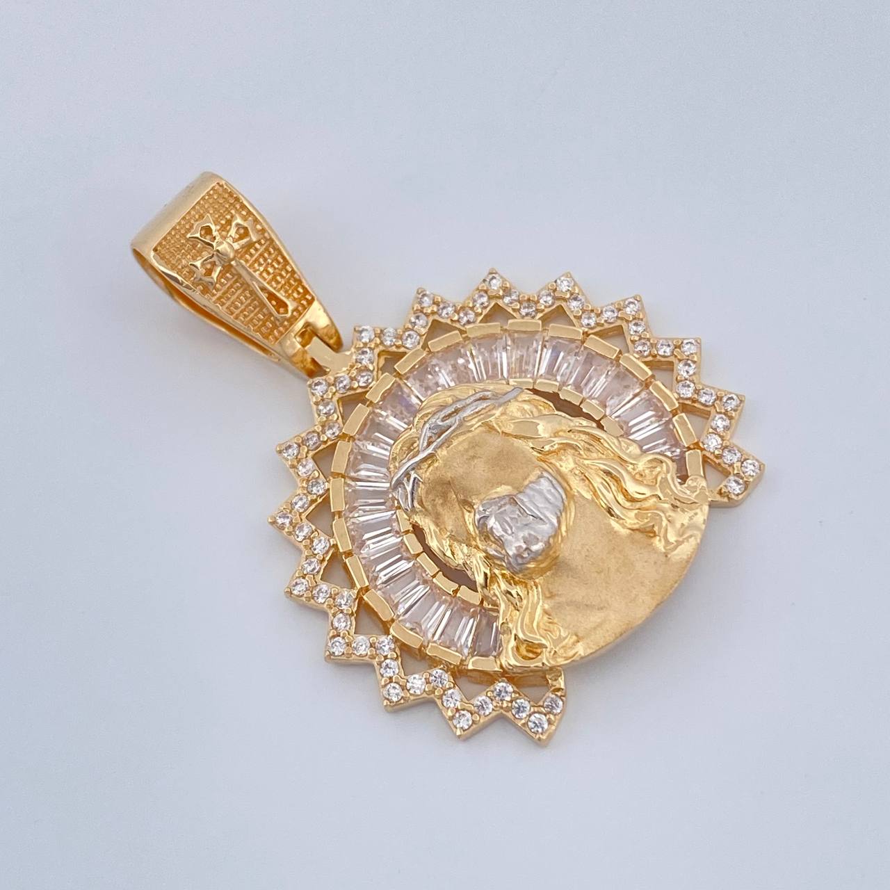Dije Rostro Cristo 7.8gr / 3.5cm / Dos Oros Amarillo Blanco 18K &