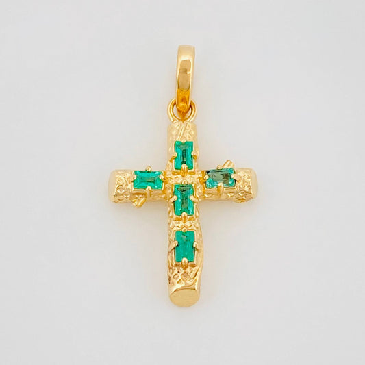Dije Cruz Tronco Esmeraldas 25pts 1.65 g / 2.4 cm Oro Amarillo 18K