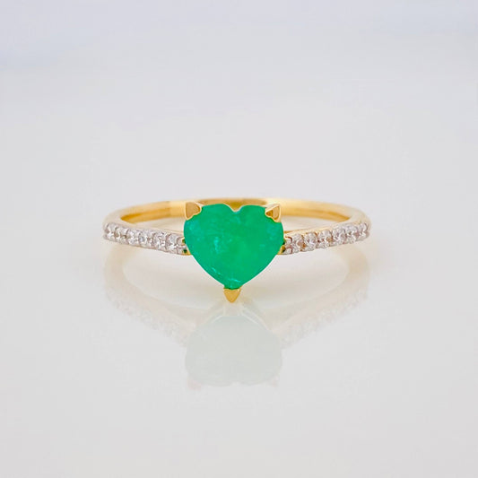 Anillo Corazon Esmeralda 2.15 g / T6 1/2 Dos Oros Amarillo Blanco 18K