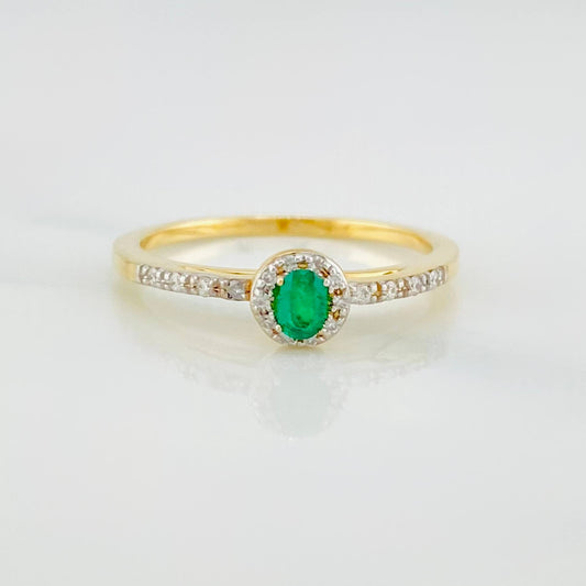 Anillo Halo Churumbela Esmeralda 2.1 g / T6 Dos Oros Amarillo Blanco 18K