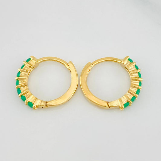 Candongas Carril Intercepto Esmeraldas 29pts 1.6 g / 1.1 cm Oro Amarillo 18K