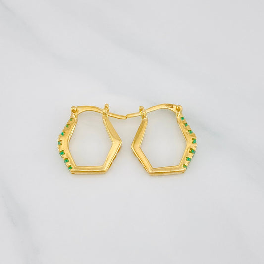 Candongas Hexagonal Esmeraldas 36 Pts 3.1 g / 1.6 cm Oro Amarillo 18K