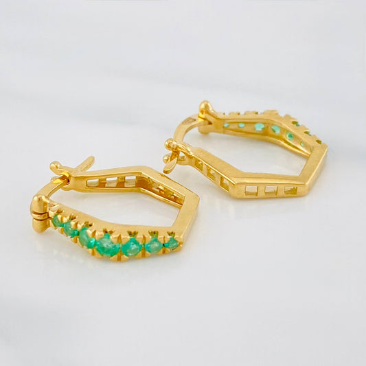Candongas Hexagonal Esmeraldas 36 Pts 3.1 g / 1.6 cm Oro Amarillo 18K