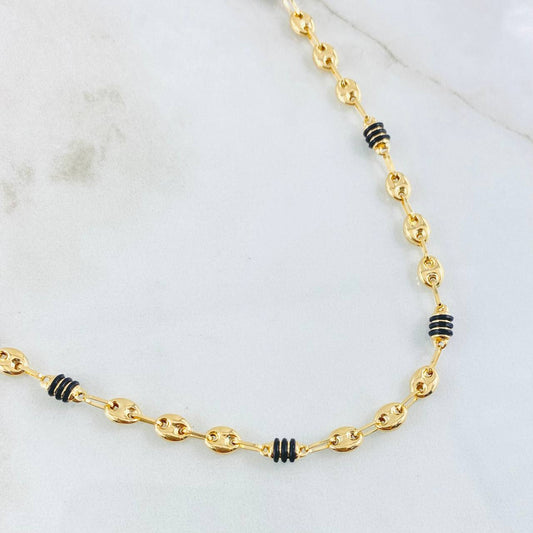 Cadena Gc Barril Cauchos Negros 8.9gr / 55cm / 4.5mm Oro Amarillo 18K