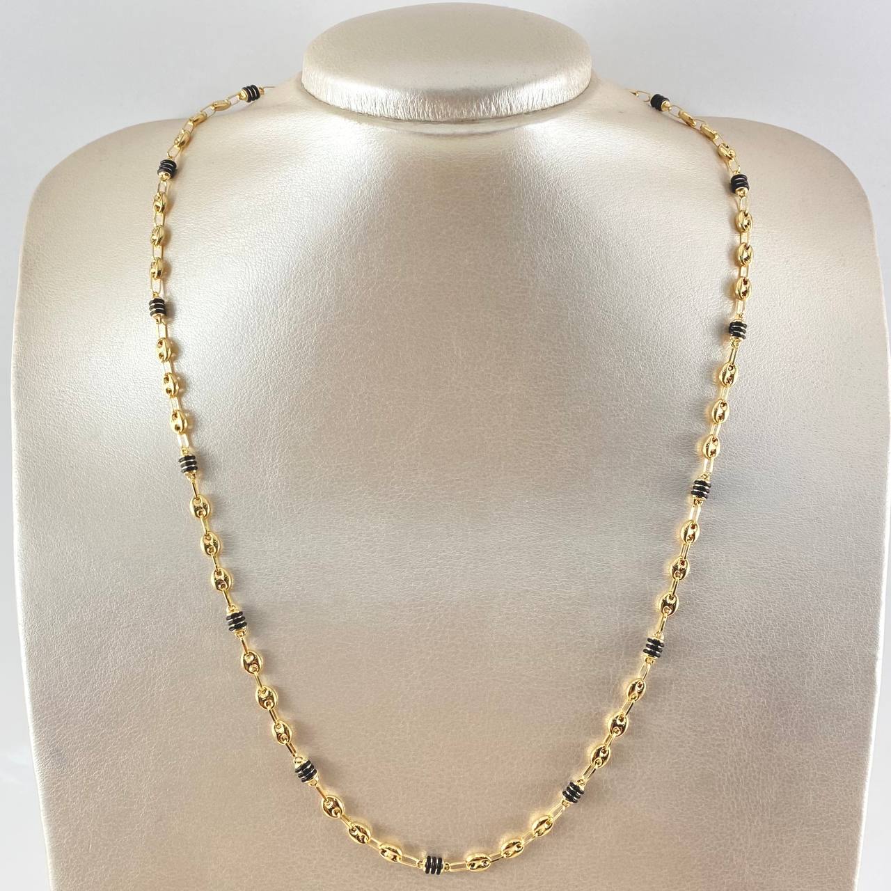 Cadena Gc Barril Cauchos Negros 8.9gr / 55cm / 4.5mm Oro Amarillo 18K