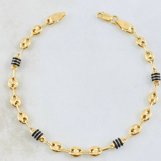 Pulso Gc Barril Cauchos Negros 3.45gr / 19cm / 4.5mm Oro Amarillo 18K ©