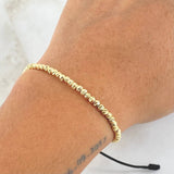 Pulsera Negra Bolas 2.1gr / 3mm Diamantadas 40und Oro Amarillo 18K ©