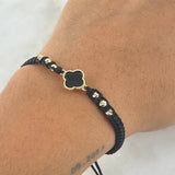Pulsera Negra Trebol VCyA 0.95gr / 3mm Bolas Diamantadas 6und Oro Amarillo 18K ©