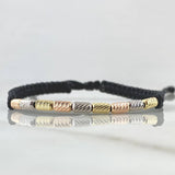 Pulsera Negra Cilindro 1gr / 3mm Diamantados 9und Tres Oros 18K *