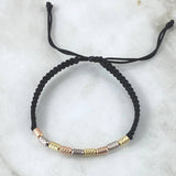 Pulsera Negra Cilindro 1gr / 3mm Diamantados 9und Tres Oros 18K ©