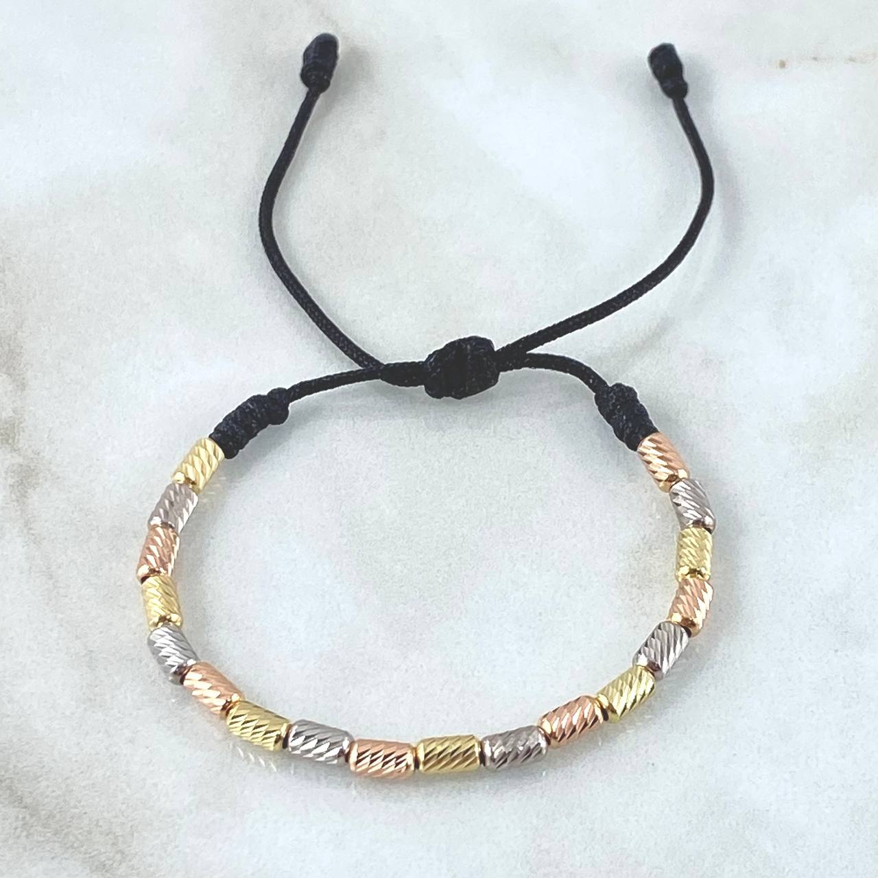 Pulsera Negra Cilindro 1.95gr / 3mm Diamantados 18und Tres Oros 18K *
