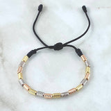 Pulsera Negra Cilindro 1.95gr / 3mm Diamantados 18und Tres Oros 18K ©