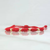 Pulsera Roja Bolas 0.45gr / 3mm Diamantadas 4und Oro Amarillo 18K ©