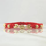 Pulsera Roja Retazo GC Diamantado 1.15gr / 5mm Bolas Diamantadas 6und Oro Amarillo 18K ©