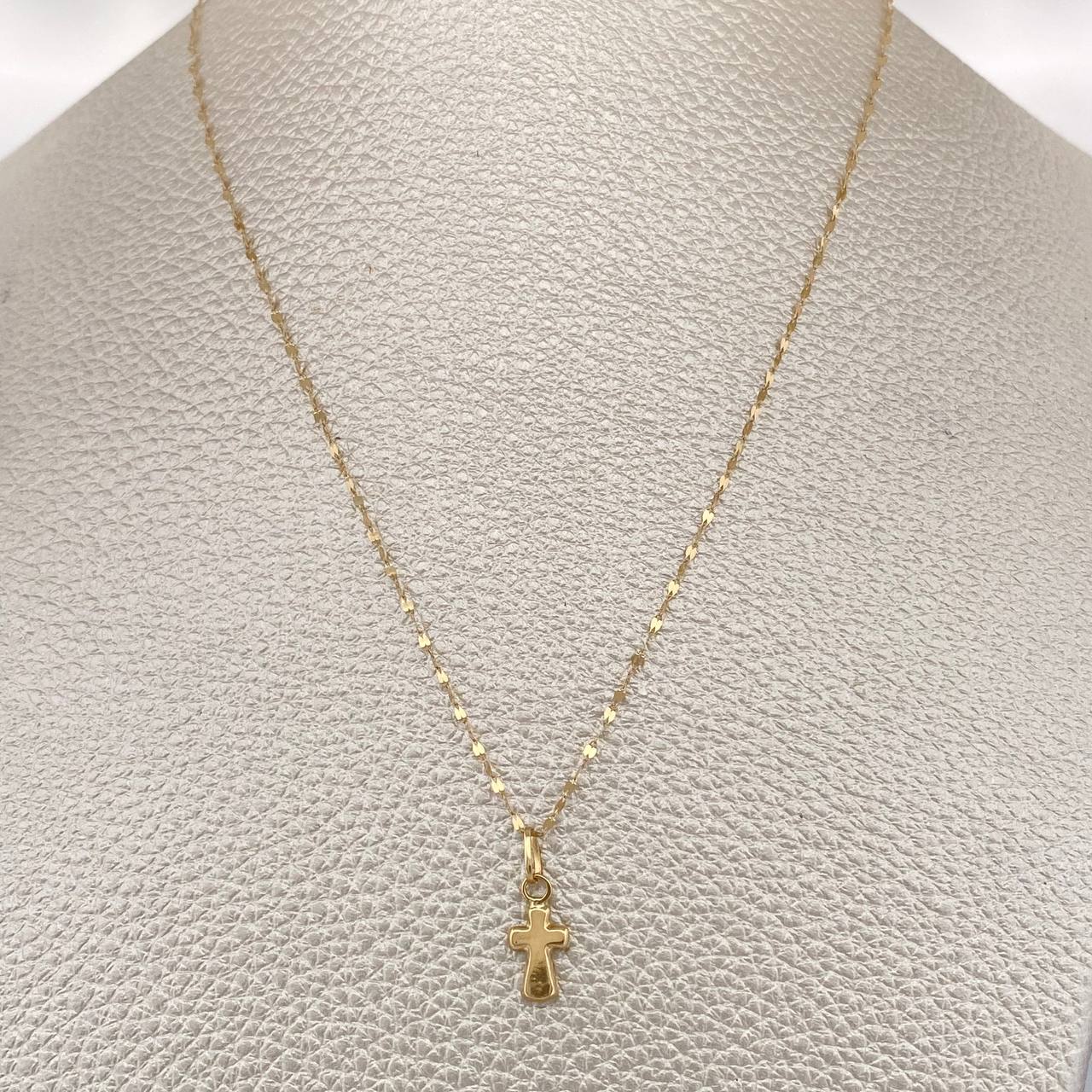 Set Cadena y Dije Flor Espejo + Cruz 0.6gr / 44.6cm / Oro Amarillo 18K $