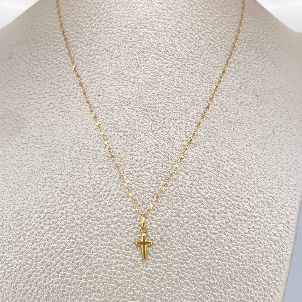 Set Cadena y Dije Flor Espejo + Cruz 0.55gr / 45cm / Oro Amarillo 18K $