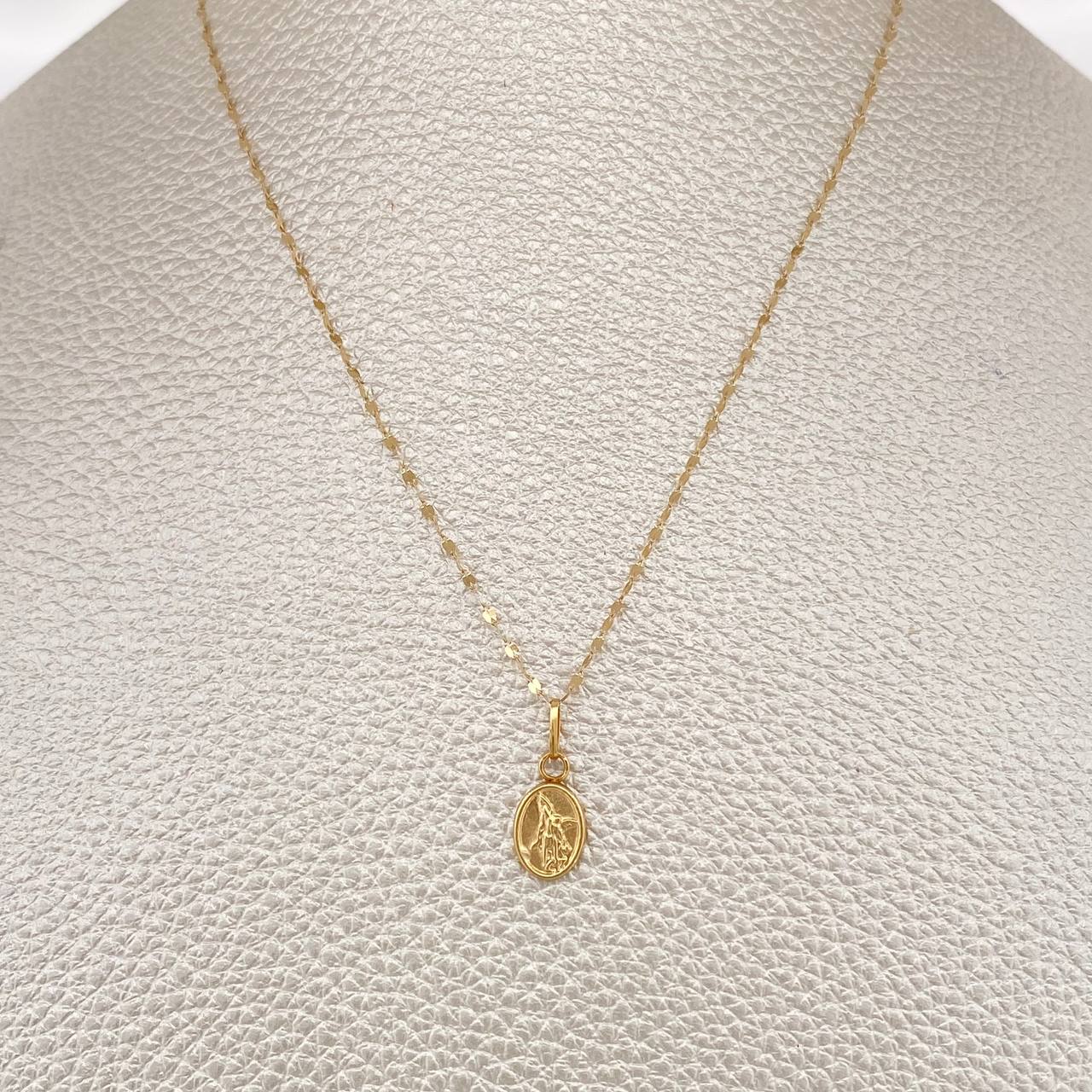 Set Cadena y Dije Flor Espejo + San Miguel 0.65gr / 44.5cm / Oro Amarillo 18K $