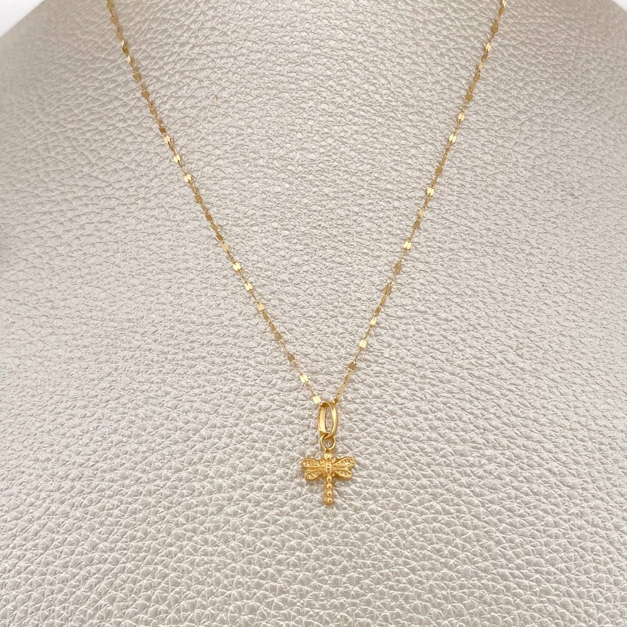 Set Cadena y Dije Flor Espejo + Libelula 0.7gr / 44.5cm / Oro Amarillo 18K $