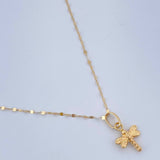 Set Cadena y Dije Flor Espejo + Libelula 0.7gr / 44.5cm / Oro Amarillo 18K $