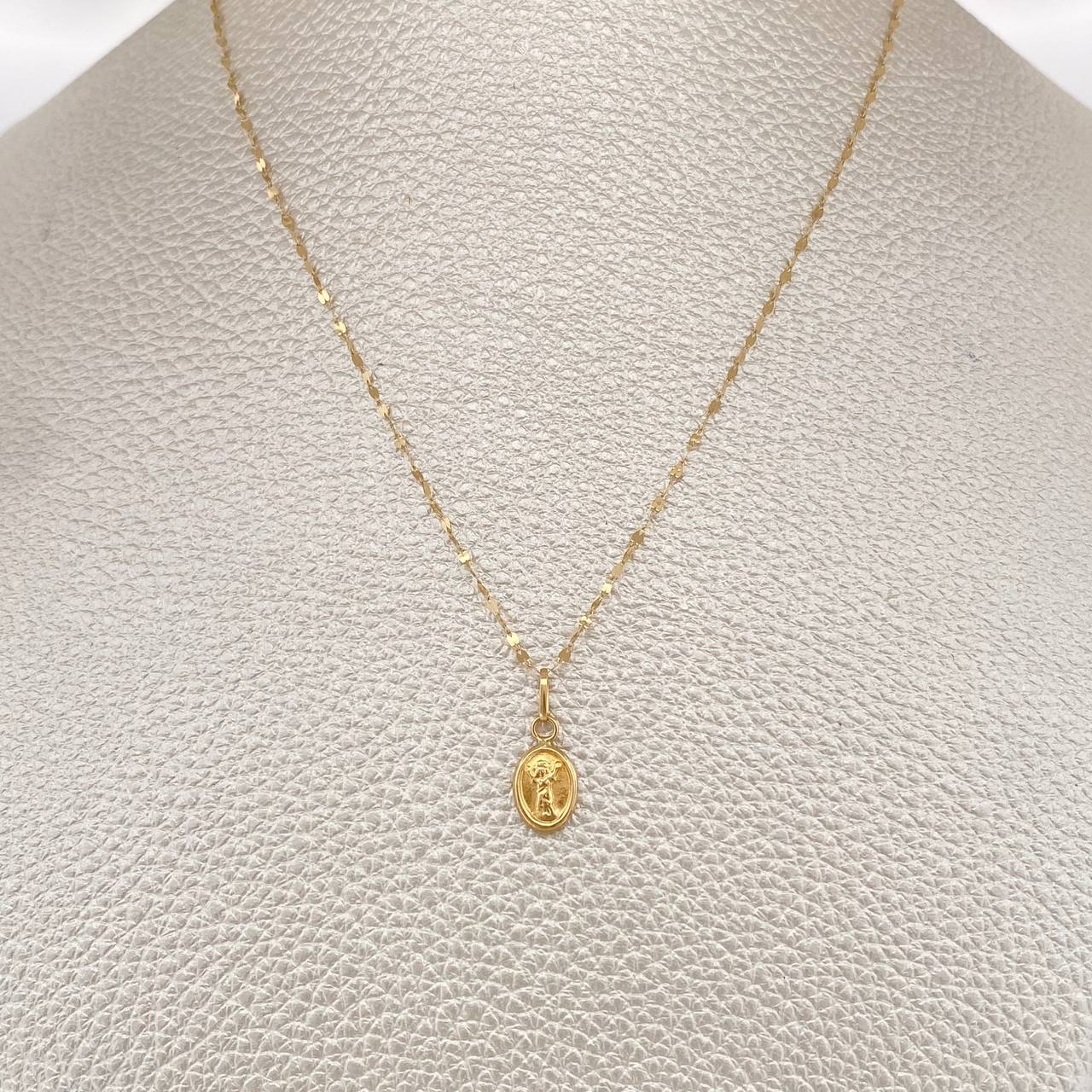 Set Cadena y Dije Flor Espejo + Divino Niño 0.65gr / 45cm / Oro Amarillo 18K $