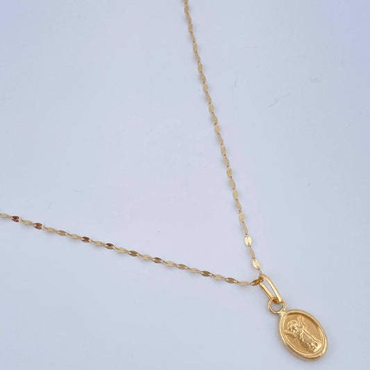 Set Cadena y Dije Flor Espejo + Divino Niño 0.65gr / 45cm / Oro Amarillo 18K $
