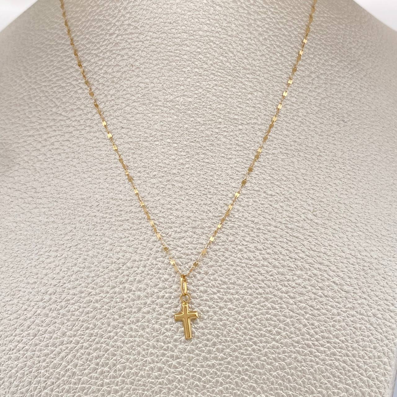 Set Cadena y Dije Flor Espejo + Cruz 0.65gr / 45cm / Oro Amarillo 18K $