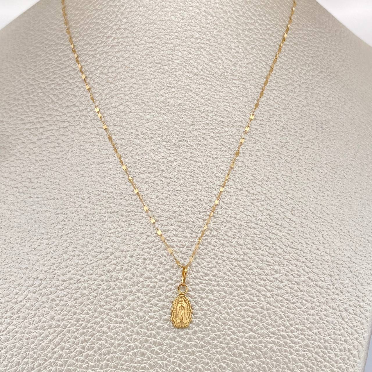 Set Cadena y Dije Flor Espejo + Virgen De Guadalupe 0.65gr / 45cm / Oro Amarillo 18K $
