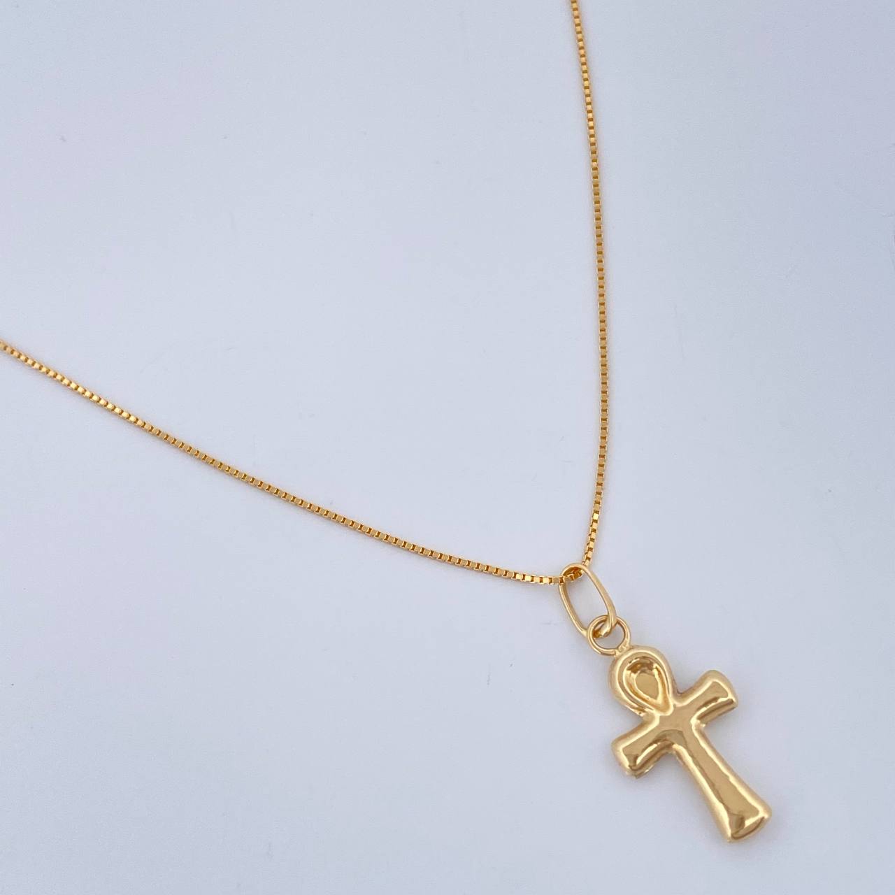 Set Cadena y Dije Veneciana + Cruz Egipcia 1.45gr / 44.5cm / Oro Amarillo 18K (Oferta) $