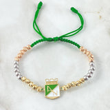 Pulsera Verde Herraje Escudo Nacional 3.8gr / 4mm Bolas Diamantadas 20und Bolas Lisas 10und Tres Oros 18K *