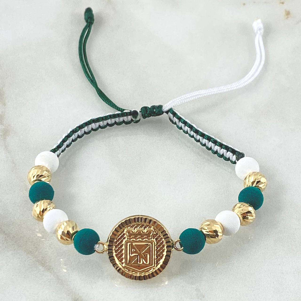 Pulsera Herraje Escudo Nacional 2.6gr / 6mm Bolas Diamantadas 6und Oro Amarillo 18K ©