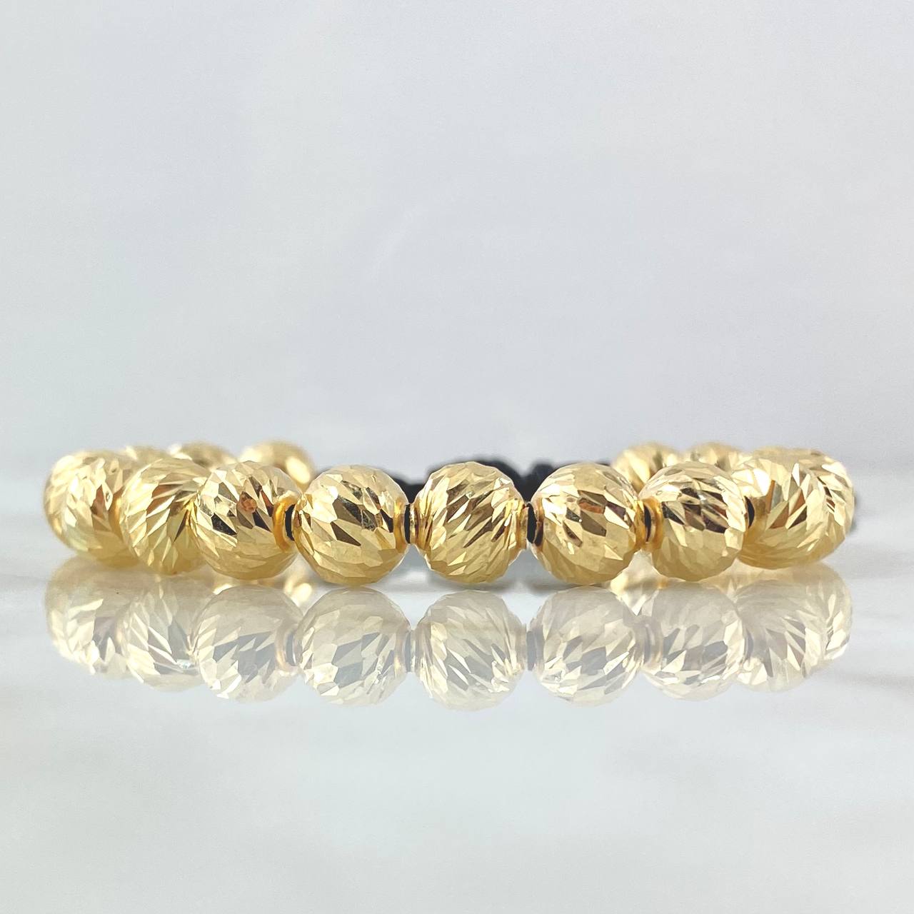 Pulsera Negra Bolas 6.3gr / 8mm Bolas Diamantadas 18und Oro Amarillo 18K ©