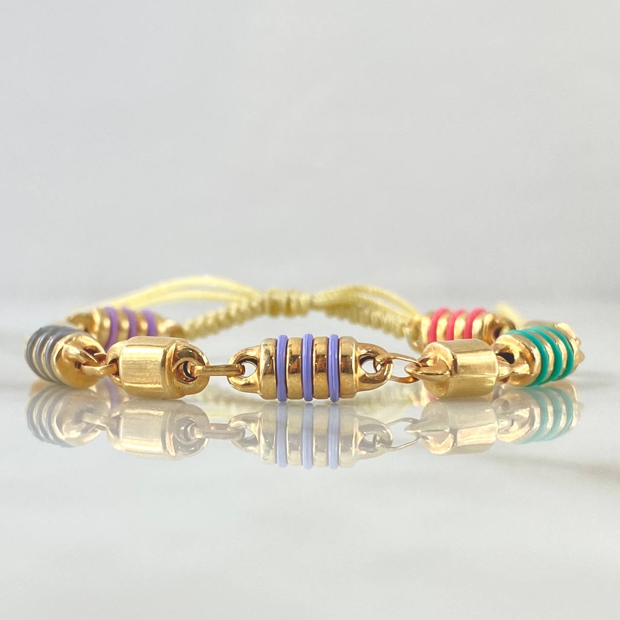 Pulsera Beige Retazo Rustico 2.8gr / 5mm Cauchos Colores Oro Amarillo 18K ©
