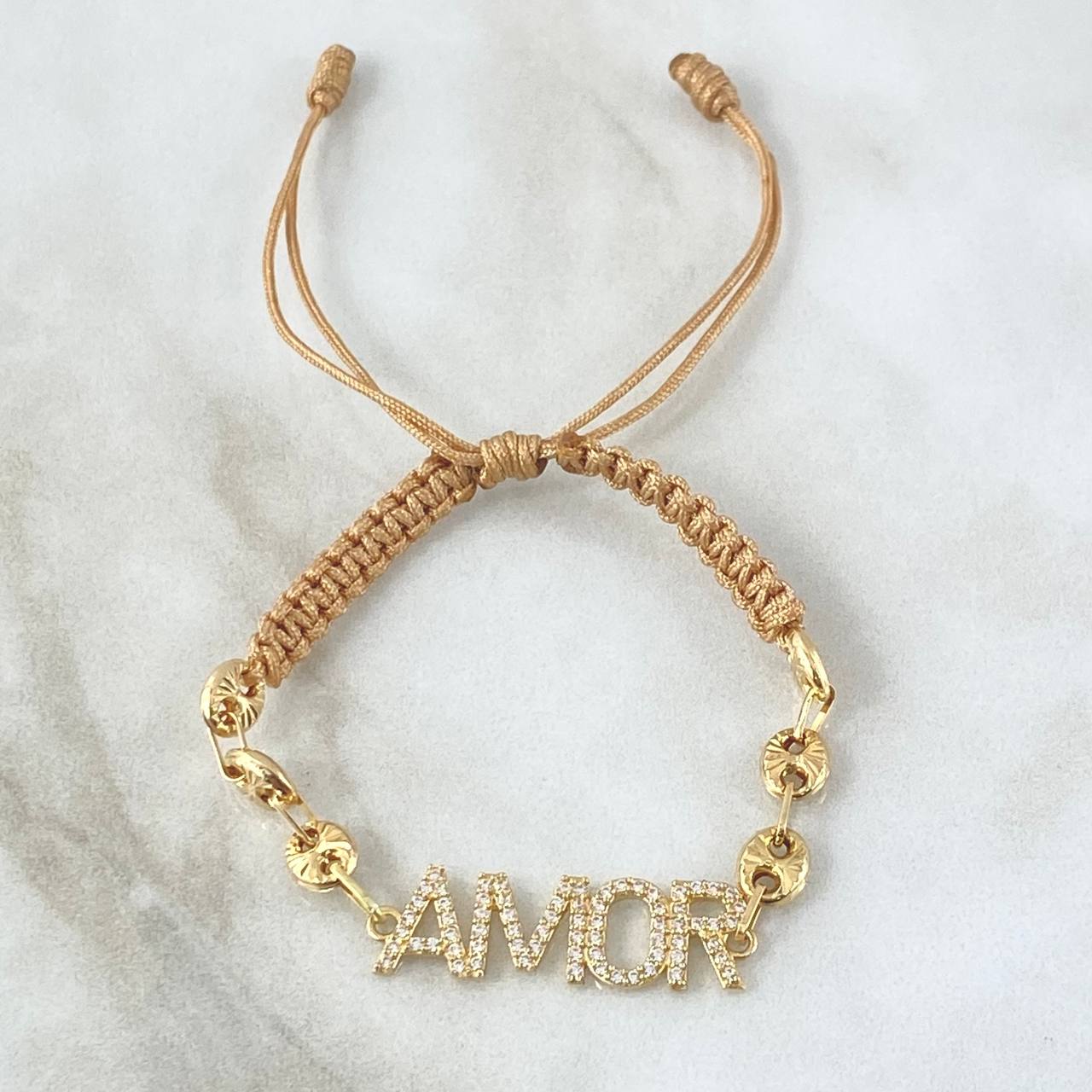 Pulsera Beige Herraje Amor 2.5gr / 6mm GC Diamantados - Circones Blancos Oro Amarillo 18K ©