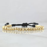 Pulsera Negra Bolas 2.1gr / 3mm Diamantadas 40und Oro Amarillo 18K ©