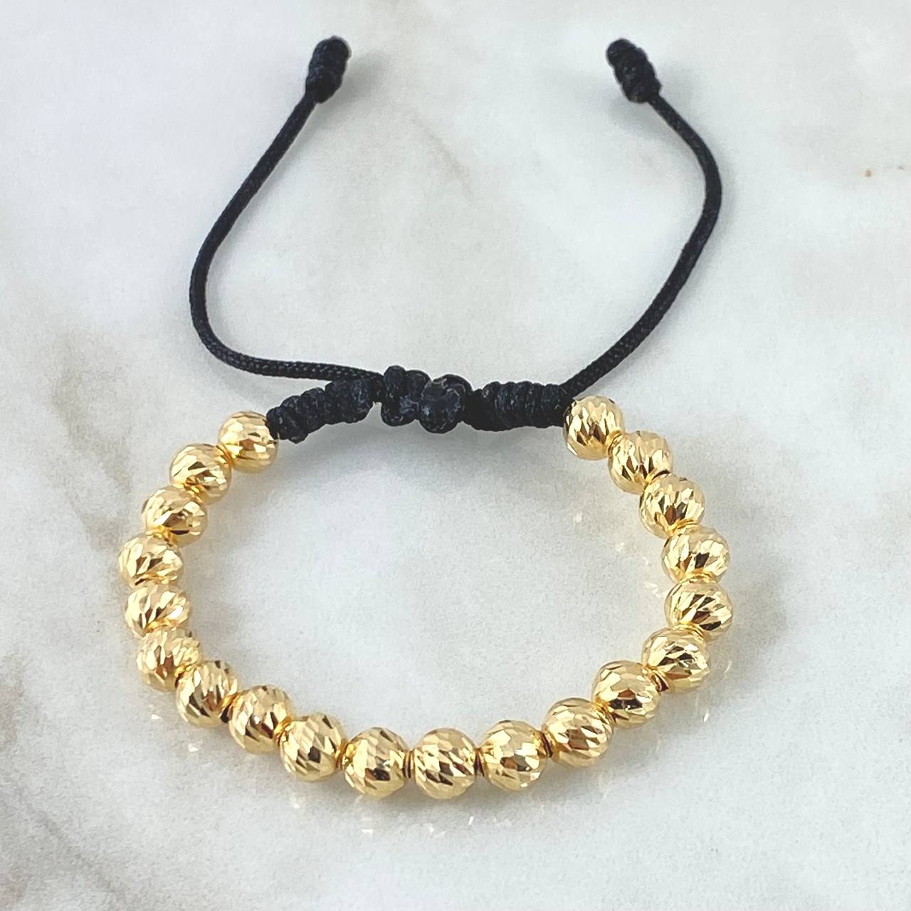 Pulsera Negras Bolas 6mm Diamantadas 20und Oro Amarillo 18K (A.C)