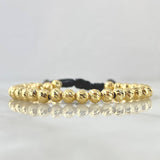 Pulsera Negra Bolas 4.15gr / 5mm Diamantadas 30und Oro Amarillo 18K ©