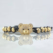 Pulsera Negra Herraje Cara De Oso 3.7gr / 5mm Bolas Diamantadas 12und - Circones Blancos Oro Amarillo 18K ©