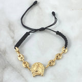 Pulsera Negra Herraje Herradura Caballo 2.35gr / 6mm GC Liso Oro Amarillo 18K ©