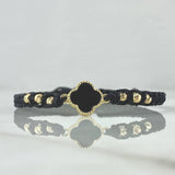 Pulsera Negra Trebol VCyA 0.95gr / 3mm Bolas Diamantadas 6und Oro Amarillo 18K ©