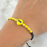 Pulsera Negra Batman 3mm Bolas Diamantadas 8und Oro Amarillo 18K (A.C)