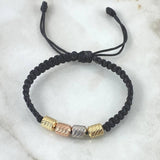 Pulsera Negra Cilindro 1.2gr / 6mm Diamantados 4und Tres Oros 18K ©