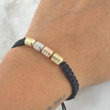 Pulsera Negra Cilindro 1.2gr / 6mm Diamantados 4und Tres Oros 18K ©