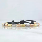 Pulsera Negra Cilindro 1.95gr / 3mm Diamantados 18und Tres Oros 18K *