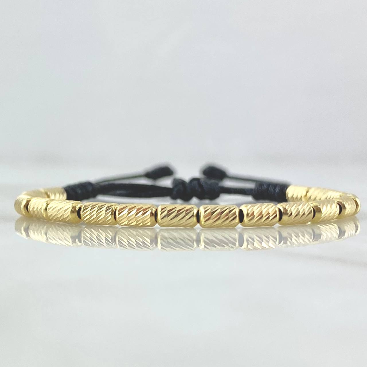 Pulsera Negra Cilindro 1.95gr / 3mm Diamantados 18und Oro Amarillo 18K ©