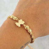 Pulsera Beige Herraje Oso Texturizado 1.15gr / 5mm Bolas Diamantadas 4und Oro Amarillo 18K *