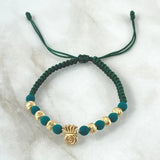 Pulsera Verde Herraje Bolsa De Dinero 1.2gr / 5mm Bolas Diamantadas 6und Oro Amarillo 18K ©